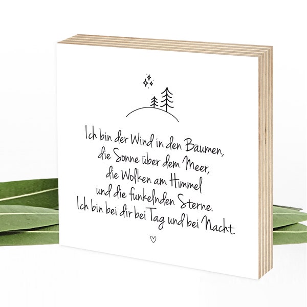 Holzschild mit Trauerspruch als Trostgeschenk und schöne Erinnerung - zum Hinstellen & Aufhängen - Wunderpixel® Holzbild 15x15x2cm - Wind