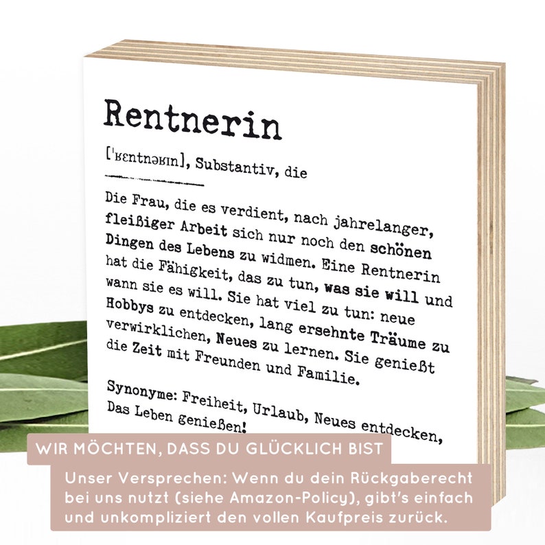 Geschenk zur Rente Definition Rentnerin Holzbild, zum Hinstellen ...