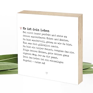 Holzschild mit positiven Glaubenssätzen und Affirmationen als ermutigendes Geschenk - Wunderpixel® Holzbild 15x15x2cm, Es ist dein Leben