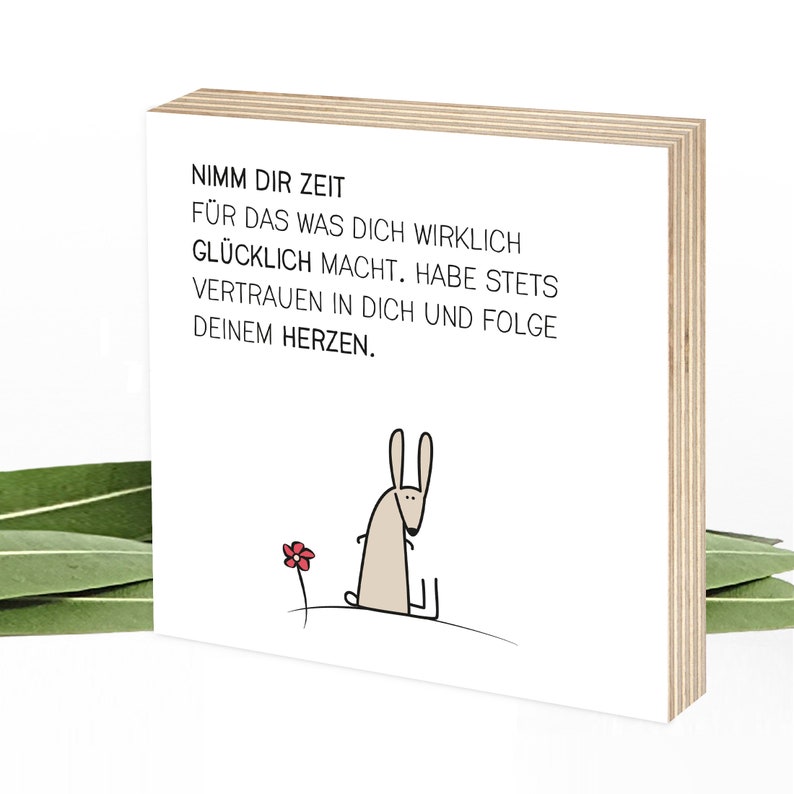 Holzschild mit positiven Glaubenssätzen und Affirmationen für Kinder zum Hinstellen & Aufhängen Wunderpixel® Holzbild 15x15x2cm, Hase Bild 1