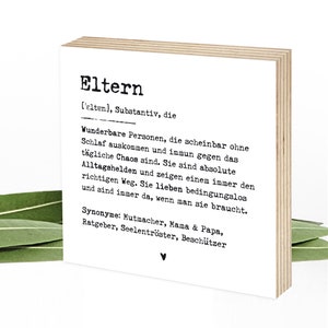 Definition Eltern Geschenk Holzbild, zum Hinstellen & Aufhängen - Sprüche auf Holz, Holzschilder von Wunderpixel® 15x15x2cm