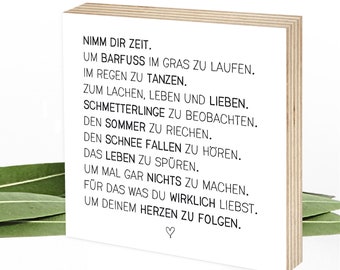 Holzschild mit positiven Glaubenssätzen und Affirmationen als ermutigendes Geschenk - Wunderpixel® Holzbild 15x15x2cm, Nimm dir Zeit