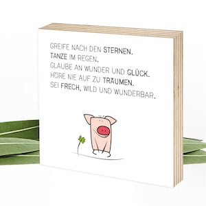 Holzschild mit positiven Glaubenssätzen und Affirmationen für Kinder - Wunderpixel® Holzbild 15x15x2cm, Glücks-Schweinchen