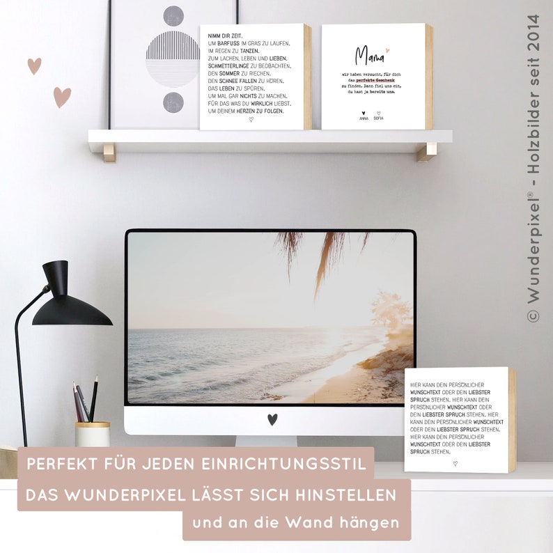 PERSONALISIERTES Geschenk Holzbild, DEIN eigener Text, Spruch, Zitat Sprüche auf Holz, Holzschilder von Wunderpixel® 15x15x2cm Bild 8