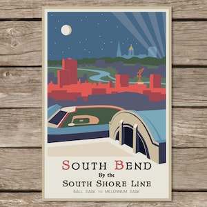 Póster de la línea de la costa sur de South Bend de 12 x 18