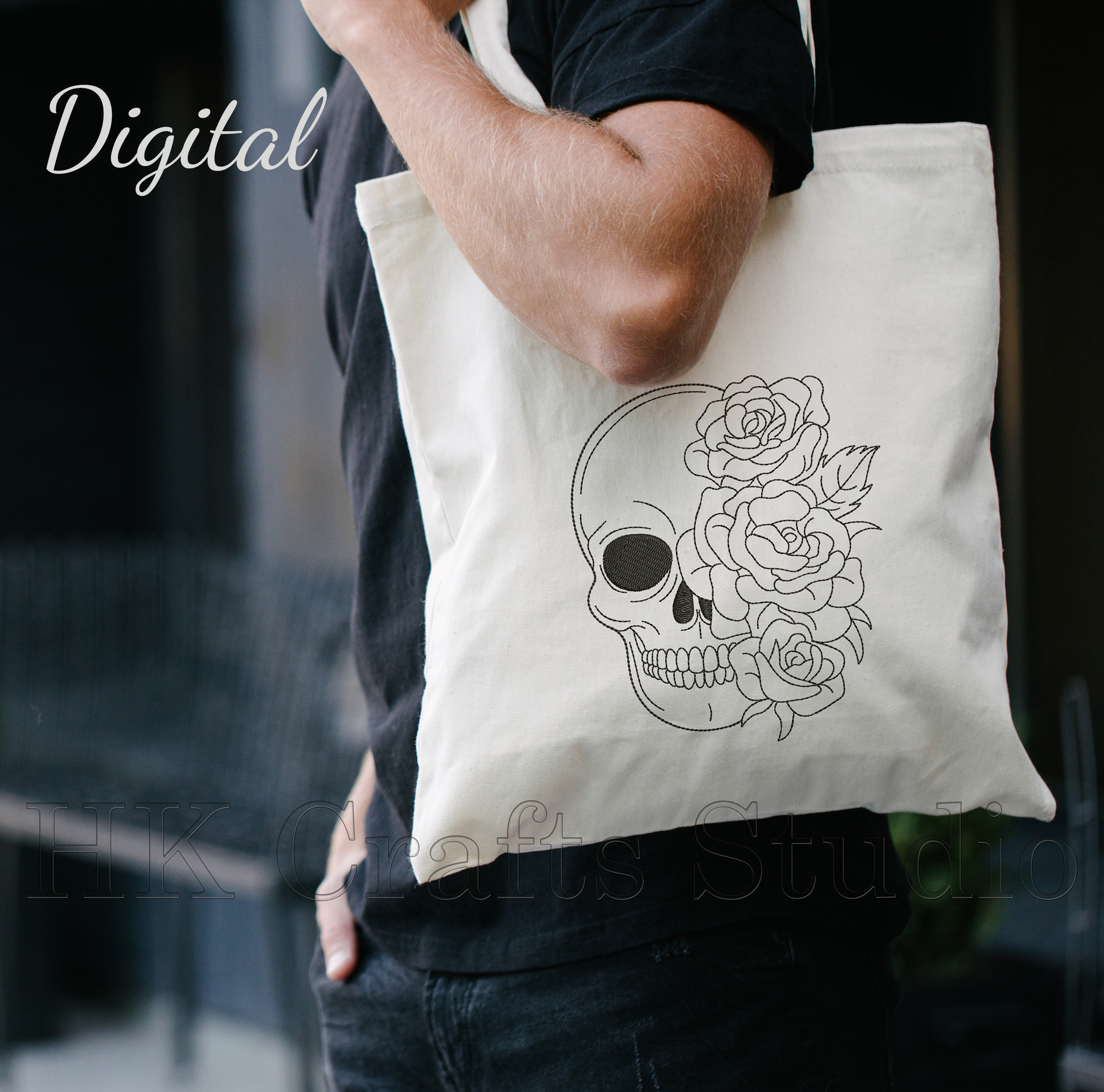 Skull with flowers machine embroidery design 5 sizes skull  etsy Skull with flowers machine embroidery design 5 sizes skull  etsy