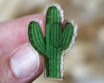 Cactus Clear Acrylic Pin | Southwest Black Rubber Clutch