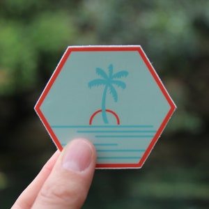 autocollant soleil de Zazzle.be Liste d'envies C'est l'été ! autocollant palmier | Tropical imperméable et lavable au lave-vaisselle