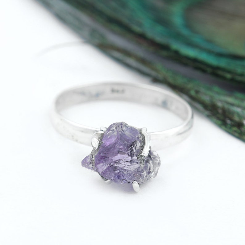 Rough Silver Ring Gemstone Ring Boho Ring Rough Amethyst Ring Unique Ring Amethyst Jewelry Women Ring Purple Amethyst Ring Gift