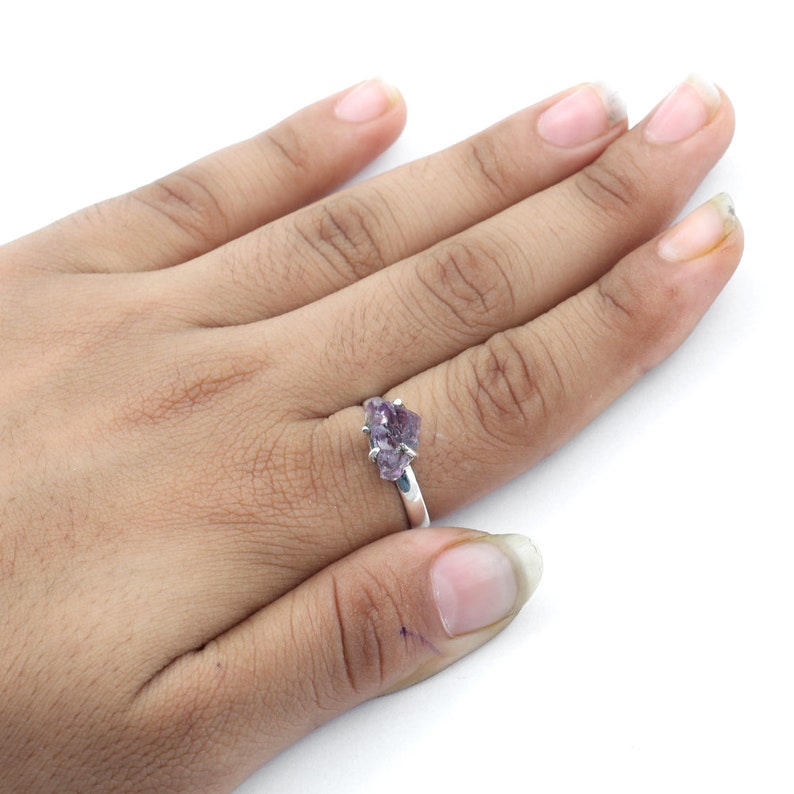 Rough Silver Ring Gemstone Ring Boho Ring Rough Amethyst Ring Unique Ring Amethyst Jewelry Women Ring Purple Amethyst Ring Gift