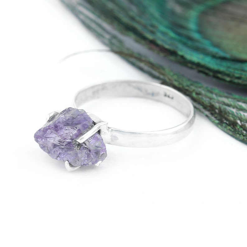 Rough Silver Ring Gemstone Ring Boho Ring Rough Amethyst Ring Unique Ring Amethyst Jewelry Women Ring Purple Amethyst Ring Gift