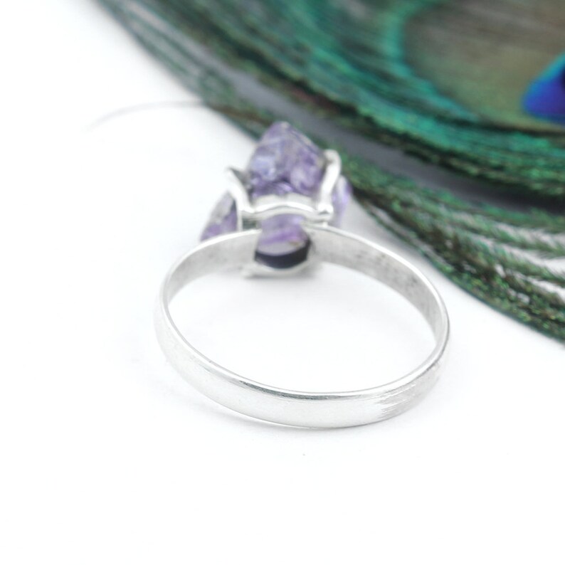 Rough Silver Ring Gemstone Ring Boho Ring Rough Amethyst Ring Unique Ring Amethyst Jewelry Women Ring Purple Amethyst Ring Gift