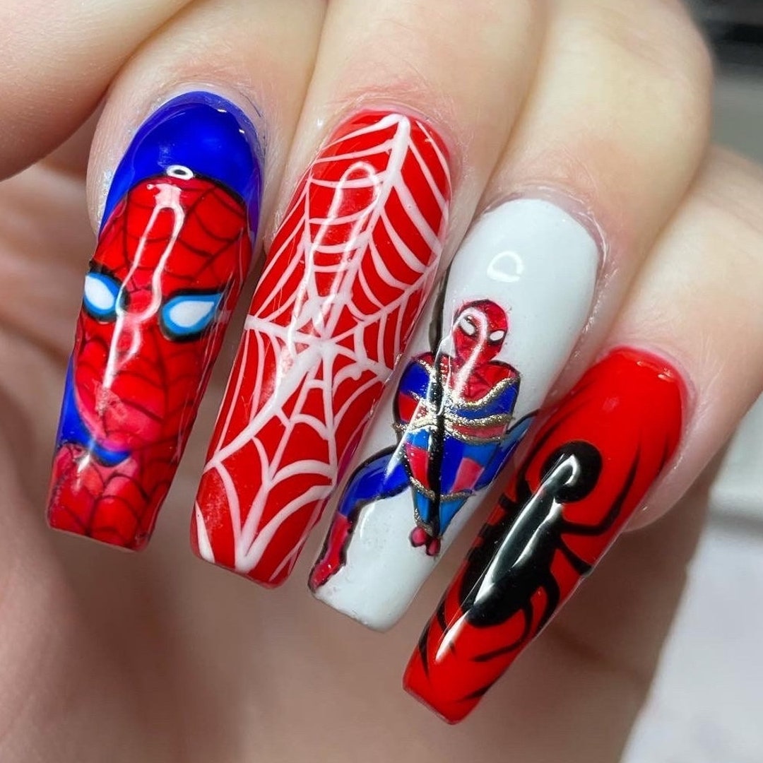 Spiderman Press on Nails Marvel Nails Spiderman Art - Etsy