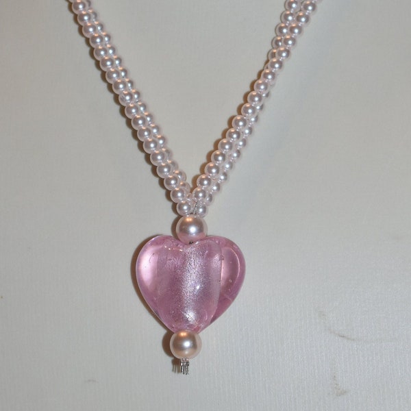 Herzkette Collier Halskette Lampwork Glasherz Herz Glaswachsperlen rosa