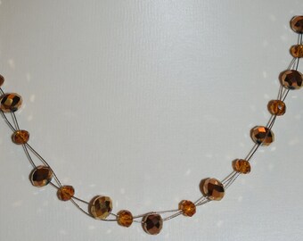 Halskette Collier Perlenkette Glasschliffperlen facettiert gold bernstein