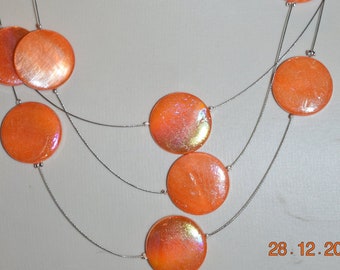 Halskette Collier Perlenkette Perlmuttscheiben Perlmutt Coin orange