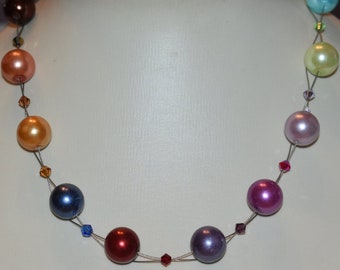 Kette Halskette Collier Perlenkette Colormix Swarovski Regenbogen bunt Geschenk Mama Mutter Frau Freundin Verlobte Schwester Braut