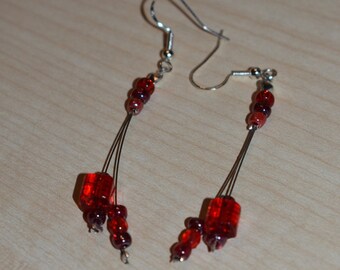 Earrings earrings 925 silver red glass cube pearl earrings women's gift fiancée girlfriend bride