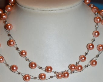 Perlenkette Kette Collier Halskette rosègold Glaswachsperlen Geschenk Muttertag Frau Freundin Verlobte Schwester Tante