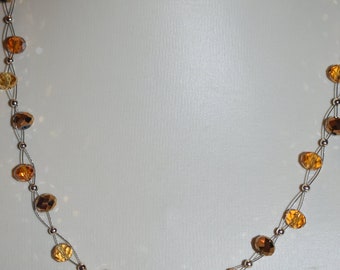 Halskette Collier Perlenkette Glasschliffperlen facettiert gold bernstein honig