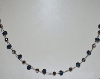 Halskette Collier Perlenkette Glasschliffperlen facettiert dunkelblau grau