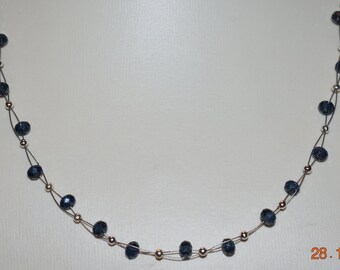Halskette Collier Perlenkette Glasschliffperlen facettiert dunkelblau