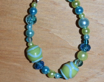 Armband Armschmuck Lampwork Glasperlen blau grün Geschenk Frau Verlobte Freundin Tochter Mama Schwester Braut