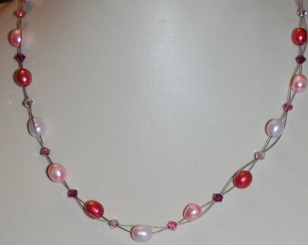 Halskette Collier Perlenkette rosa Zuchtperlen Süßwasserperlen Fresh Water Swarovski Geschenk Mama Frau Freundin Verlobte Schwester Braut