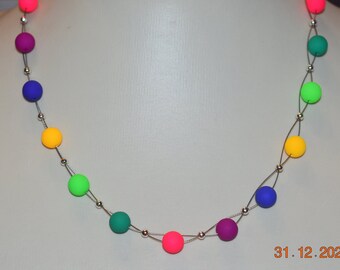 Perlenkette Kette Halskette Collier Regenbogenkette Regenbogen Neon Böhmische Perlen Seidenglas Samtglas Muttertag Hochzeit Geschenk