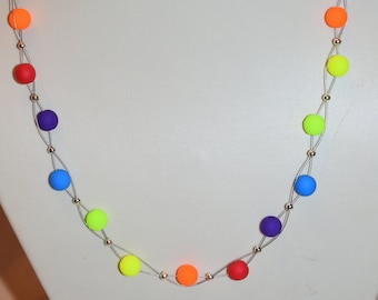 Perlenkette Kette Halskette Collier Regenbogenkette Regenbogen Neon Böhmische Perlen Seidenglas Samtglas Muttertag Hochzeit Geschenk