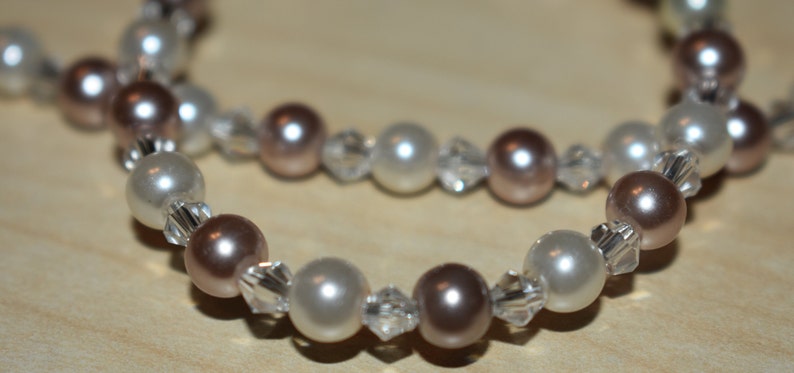 Perlenkette Kette Halskette Collier powder almond bronze weiß Muttertag Hochzeit Geschenk Bild 7