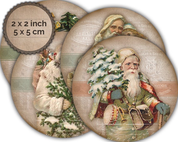 Santa Claus Father Christmas Noel Circles 2 inch Vintage Christmas Instant Download digital collage sheet C228