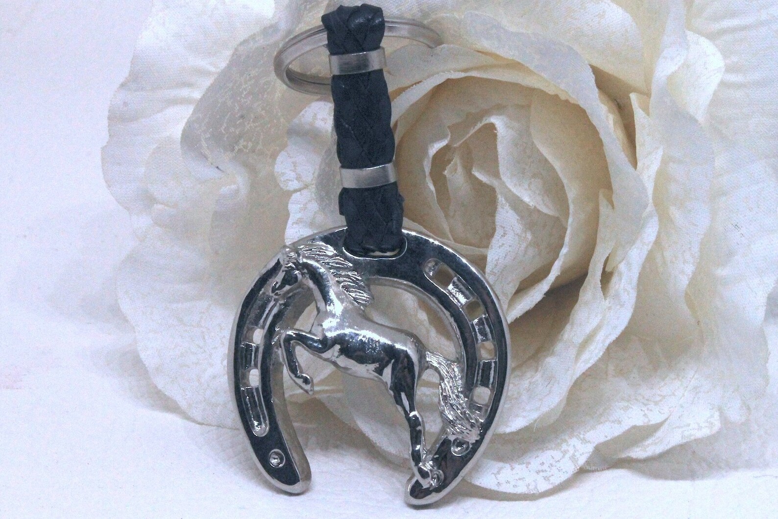 Horsethemed Keychain Horseshoe With Jumping Horse Etsy
