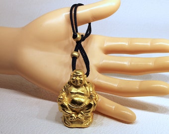 Oriental themed keychain - Budai Buddhist monk symbol of abundance. Gold plated.