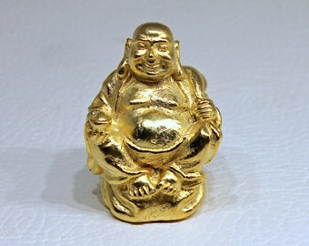 Small oriental themed sculpture - Budai Buddhist monk symbol of abundance. Gold plated.