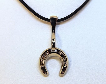 Horse themed pendant necklace - Horseshoe with bent farrier's nail