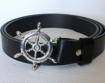 Nautical-themed belt - With rudder buckle - Pure Tuscan leather