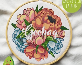 Geebag Floral - Cross Stitch Digital Pattern. Irish Swear, Subversive, Modern, Funny, Snarky, Embroidery, Decor, DIY. PDF Instant Download.