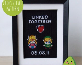 Legend Of Zelda - Linked Together- Link & Zelda Cross Stitch Pattern. Videogame, Gamer, Modern, Anniversary, Wedding, Geek, Nerd, DIY, Gift.