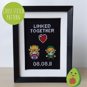 Legend Of Zelda - Linked Together- Link & Zelda Cross Stitch Pattern. Videogame, Gamer, Modern, Anniversary, Wedding, Geek, Nerd, DIY, Gift.