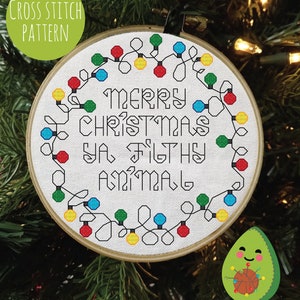 Home Alone -Merry Christmas Ya Filthy Animal - Cross Stitch Pattern. Funny, Tree Decoration, DIY Ornament, Cult Movies, Embroidery, Modern.