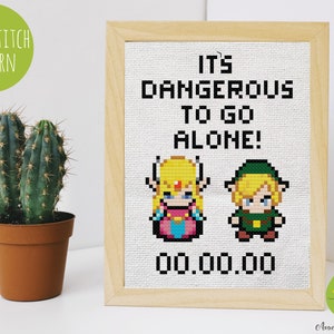 Legend Of Zelda - It's Dangerous to Go Alone! - Link & Zelda Cross Stitch Pattern. Videogame, Gamer, Anniversary, Wedding, Geek, Nerd, DIY.