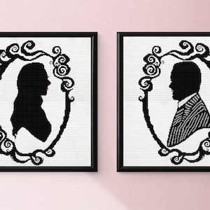 Morticia & Gomez Addams Cross Stitch PDF Pattern Bundle. Valentine's Day, Creepy, Goth, Movie, Horror, DIY Gift, Anniversary, Couples, Love