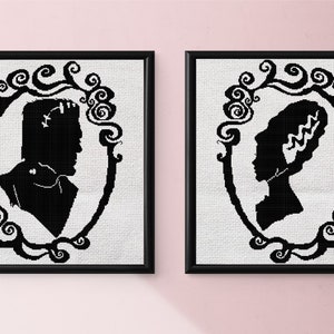 Frankenstein's Monster and Bride - Cross Stitch Pattern Bundle. Valentine's Day, Creepy, Goth, Horror Movie, Anniversary, Classic Monsters.