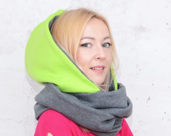 Hood and scarf, 2 in 1, WATERPROOF GREEN HOOD