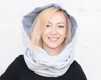 Kaptur i szal, 2w1, dwustronny - CHECKERED BLUE HOOD