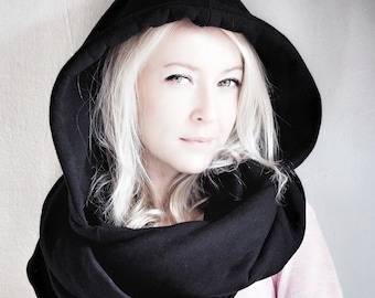 Sciarpa con cappuccio nera in cotone di alta qualità di hooded – CAPPUCCIO UNISEX NERO