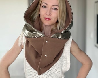 Waterproof Hood with Shawl Collar – Champagne Metallic | Rain & Wind Protection Hood for Jacket Coat | HOODED Accessory