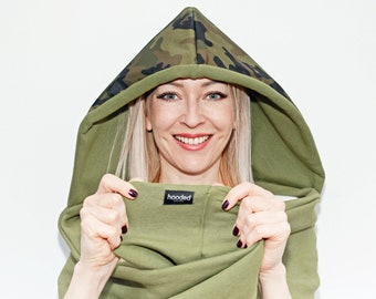 Kaptur i szal, 2w1, dwustronny i wodoodporny - KHAKI CAMO HOOD