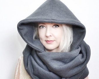 Hood and scarf, 2in1, GREY HOOD for her